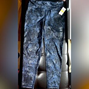 Ideology Women’s Black & Blue Shiny Snake Print Leggings, Size M - brand new!
